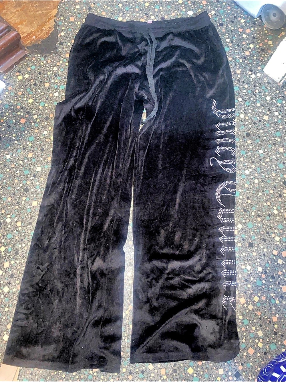 Juicy Couture OG Big Bling Velour Track Pants Black Medium